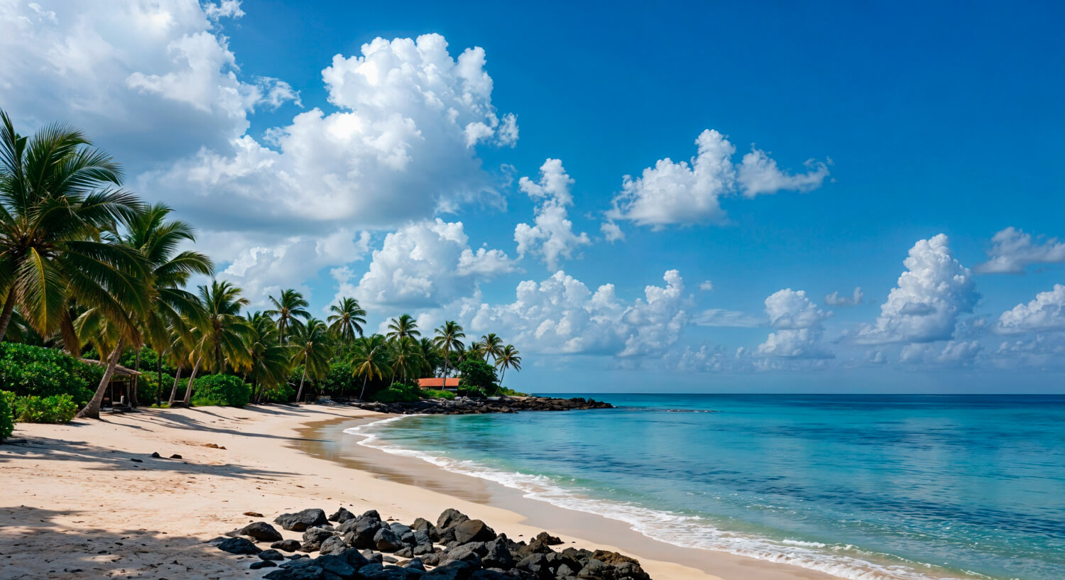 חופשה במקסיקו Palm-lined beach and turquoise Caribbean water in the Dominican Republic